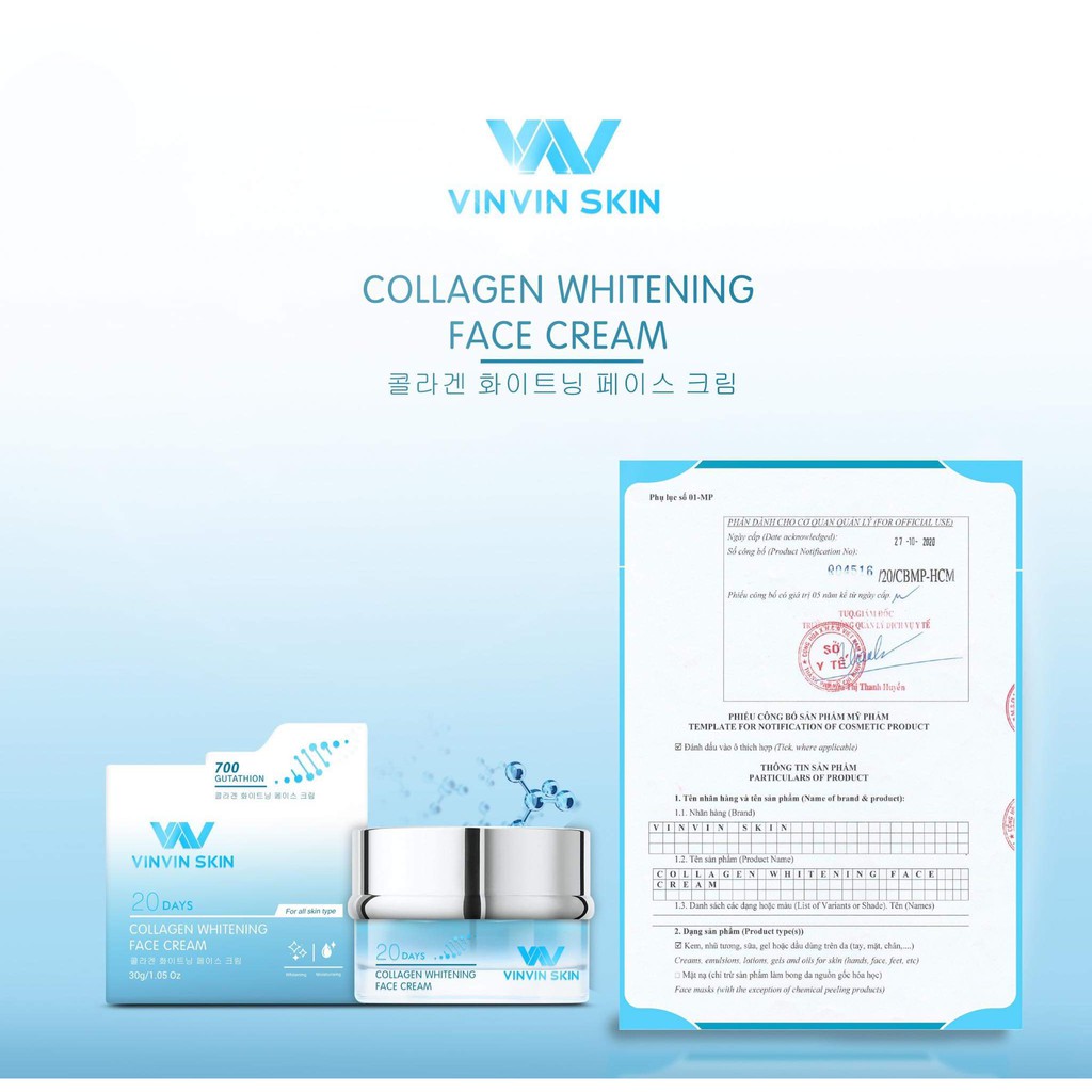 (Chính hãng )Kem Face dưỡng trắng phục hồi da hư tổn- COLLAGEN WHITENING FACE CREAM