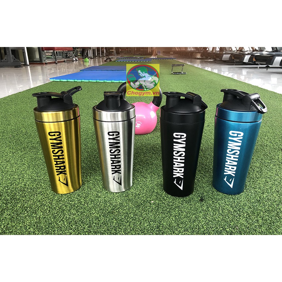 Bình Nước Lắc Whey Shaker Inox 304 Có Logo Gym Shark