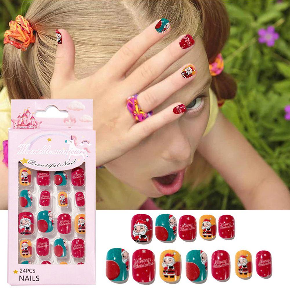 OCEANMAP Móng Tay Giả Tự Dính Họa Tiết Hoạt Hình Giáng Sinh Dễ Thương Cho Bé