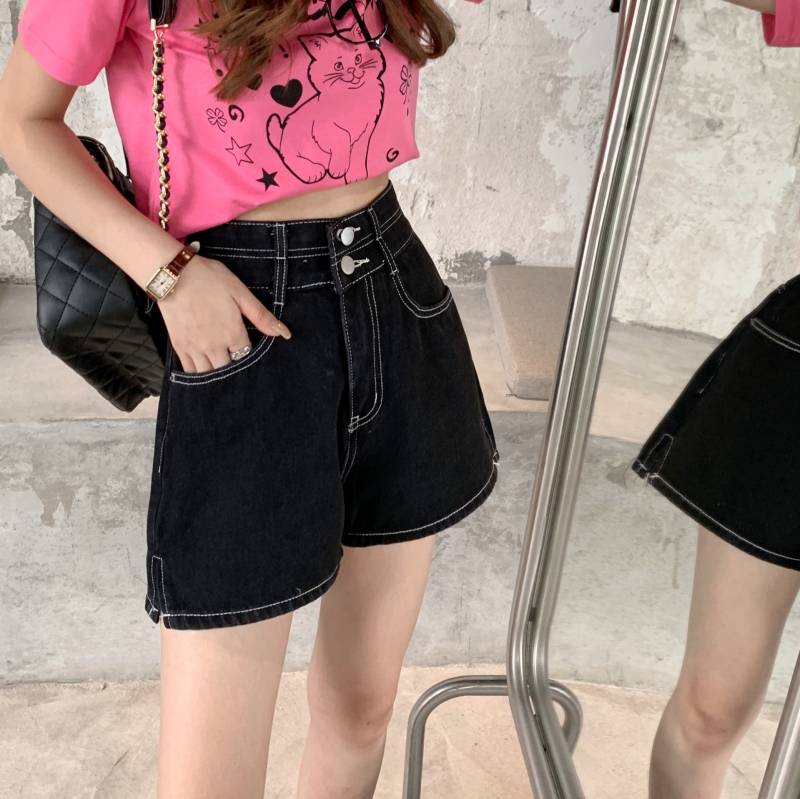 Quần Short Denim Ống Rộng Lưng Cao Thời Trang Cho Nữ