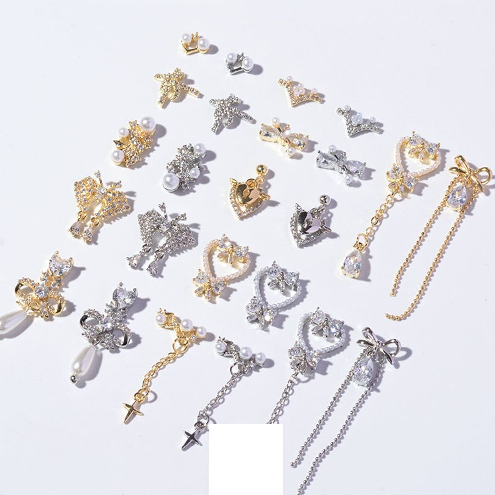 [Hàng mới về] Phụ kiện trang trí móng tay hình nơ/trái tim 3d bằng hợp kim/ngọc trai giả sang trọng