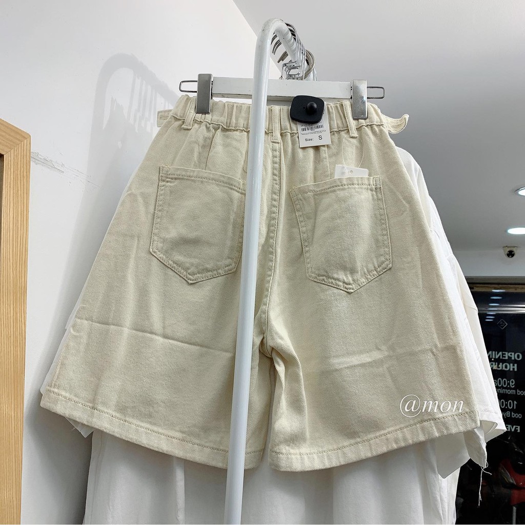 200731 Quần ngố bò ulzzang - quần ngố jeans nữ có nút eo màu be hàn quốc có size