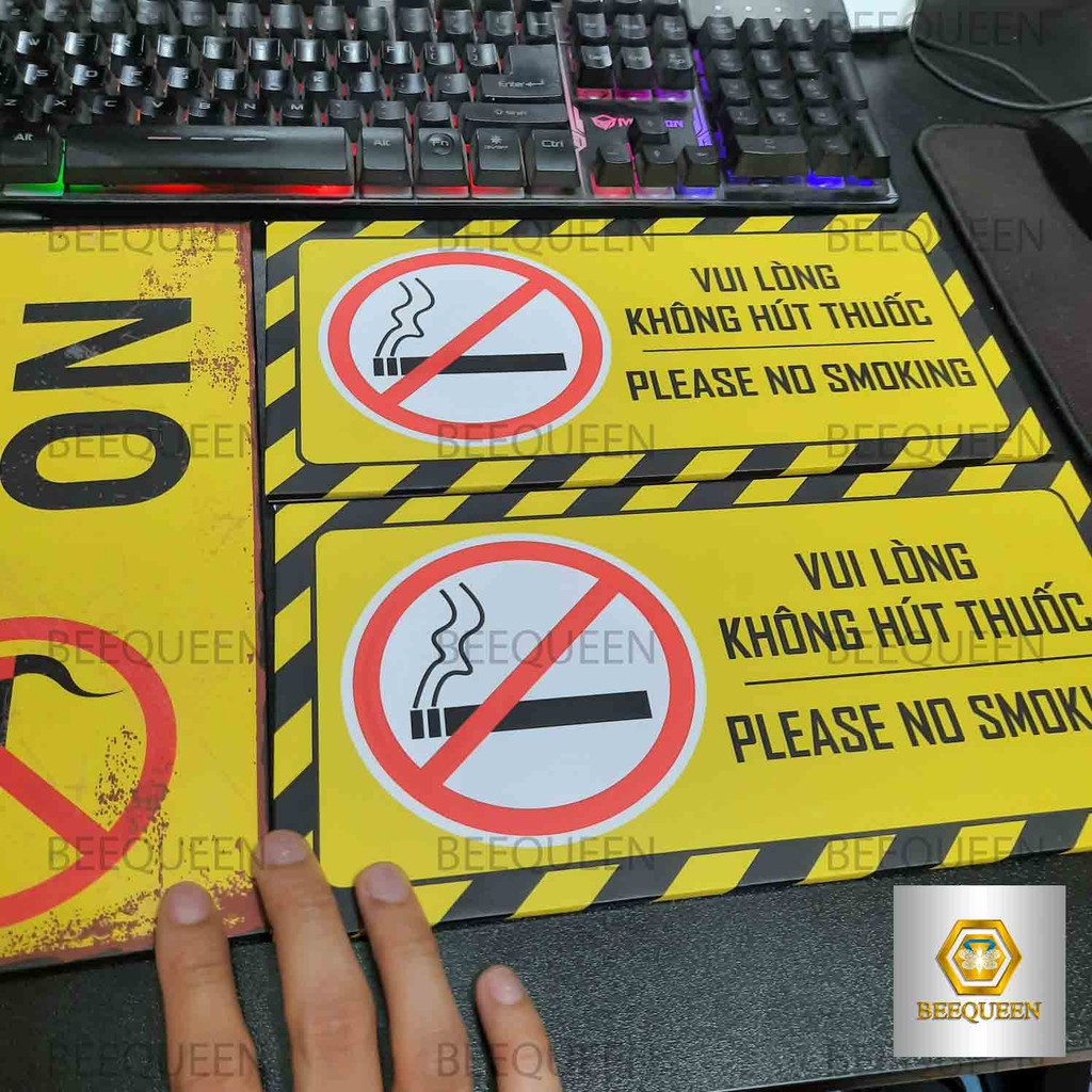Các Loại Biển Báo Cấm Hút Thuốc - Biển No Smoking Trang Trí Giá Rẻ Size 15x30cm - Chất Liệu Nhựa Formex Chống Nước