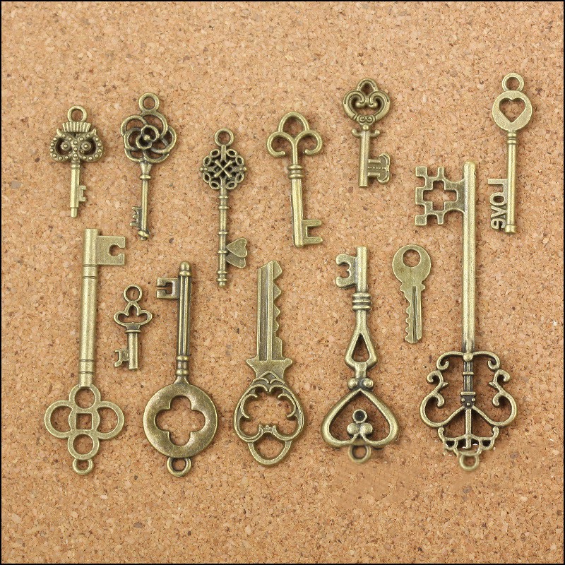 Set 13 mặt phụ kiện trang sức hình chìa khóa vintage đa dạng