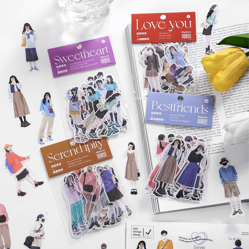 Set 40 Sticker Giấy Washi Họa Tiết Dễ Thương Trang Trí Sổ Tay/Sổ Tay