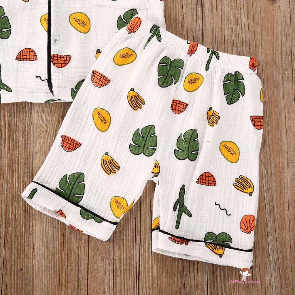 Set Áo Thun Ngắn Tay Cổ Tròn + Quần Short Pajamas Đáng Yêu Cho Bé