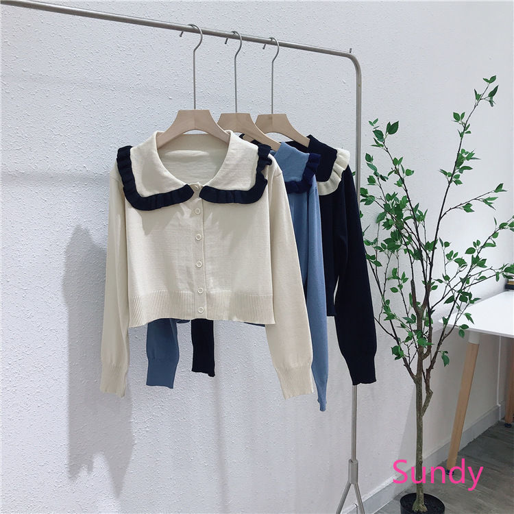 Áo Dệt Kim Tay Dài Dáng Rộng Cổ Búp Bê Thời Trang Mùa Thu Cho Nữ