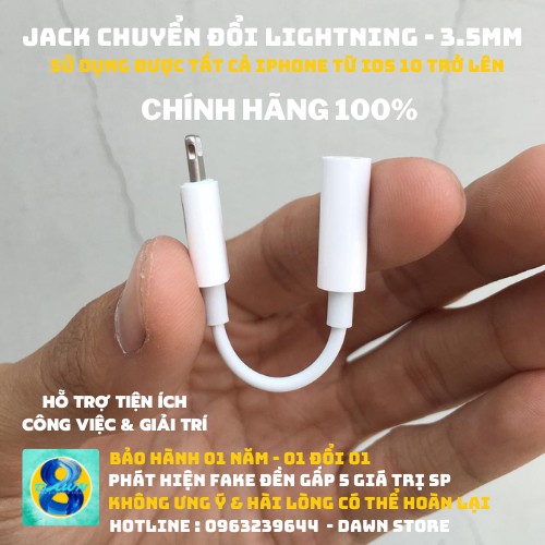 [DAWN] Jack Cắm Chuyển Đổi Tai Nghe Lightning Sang Jack Tròn 3.5mm/ ZIN/CHÍNH HÃNG