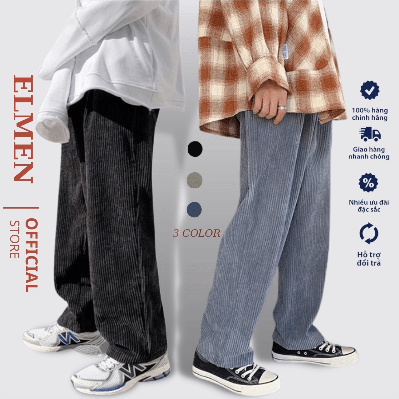 Quần Ống Suông Nam Nữ Ulzzang Nhung Tăm Form Suông Rộng Unisex