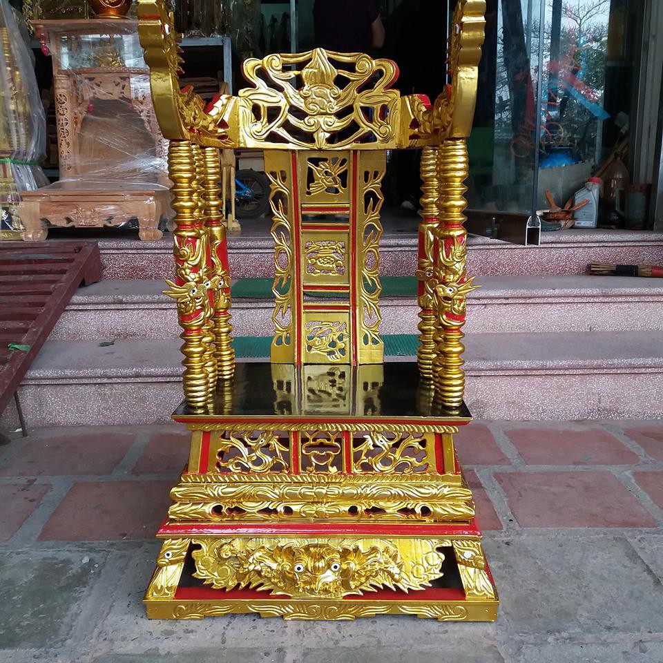 ban thờ -ngai thờ đẹp  gỗ mít sơn son thiếp vàng kích thước cao 81cm- mặt ngai 48cmx35cm