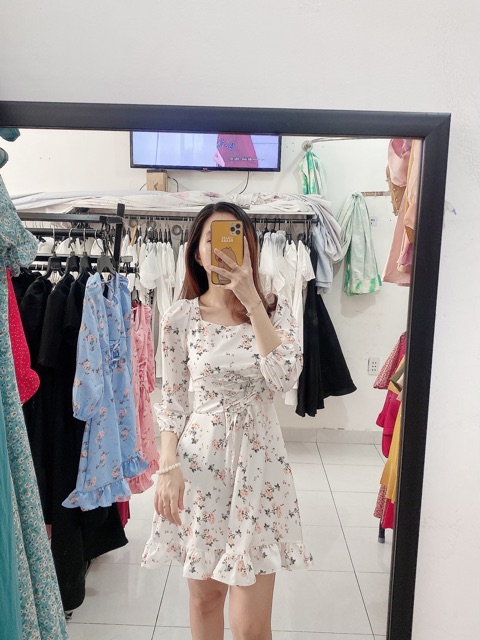 Đầm Hoa Đan Dây Eo Xt