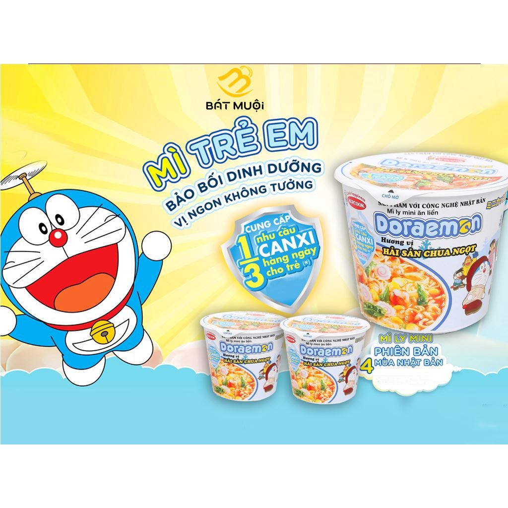 Mì ly mini Doraemon hàu sữa phô mai/ hải sản chua ngọt 48g
