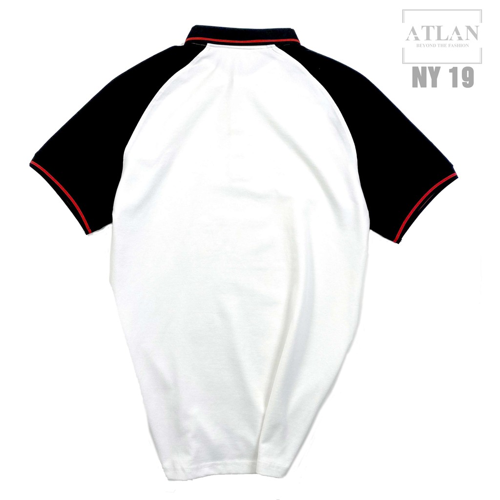 Áo Thun Nam 💖 𝘍𝘳𝘦𝘦𝘴𝘩𝘪𝘱 💖 Áo Polo Raglan Trắng Đen Phối Bo Sọc Đỏ - NY 19