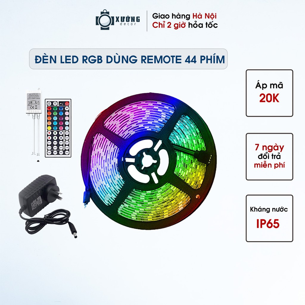 Đèn led tiktok Led RGB 5050 DIY 10m, 5m đổi màu dùng Remote 44 phím bọc keo silicon, đèn setup phòng