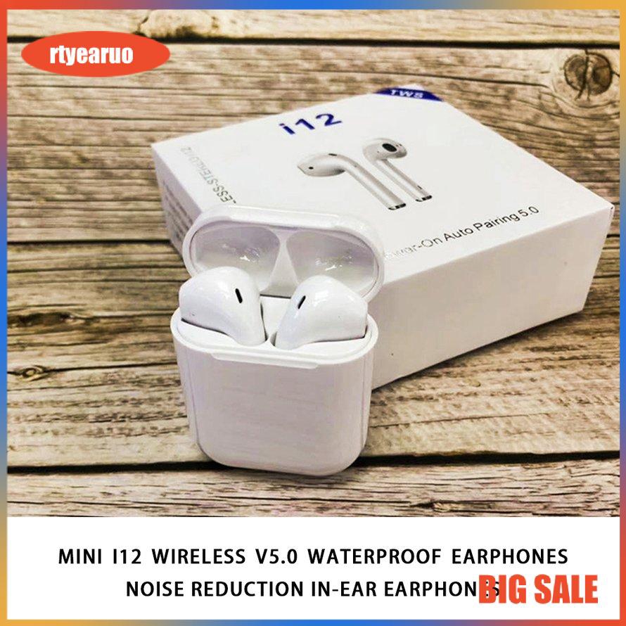 Tai nghe nhét tai không dây bluetooth V5.0 I12 TWS mini chống thấm nước và chống tiếng ồn