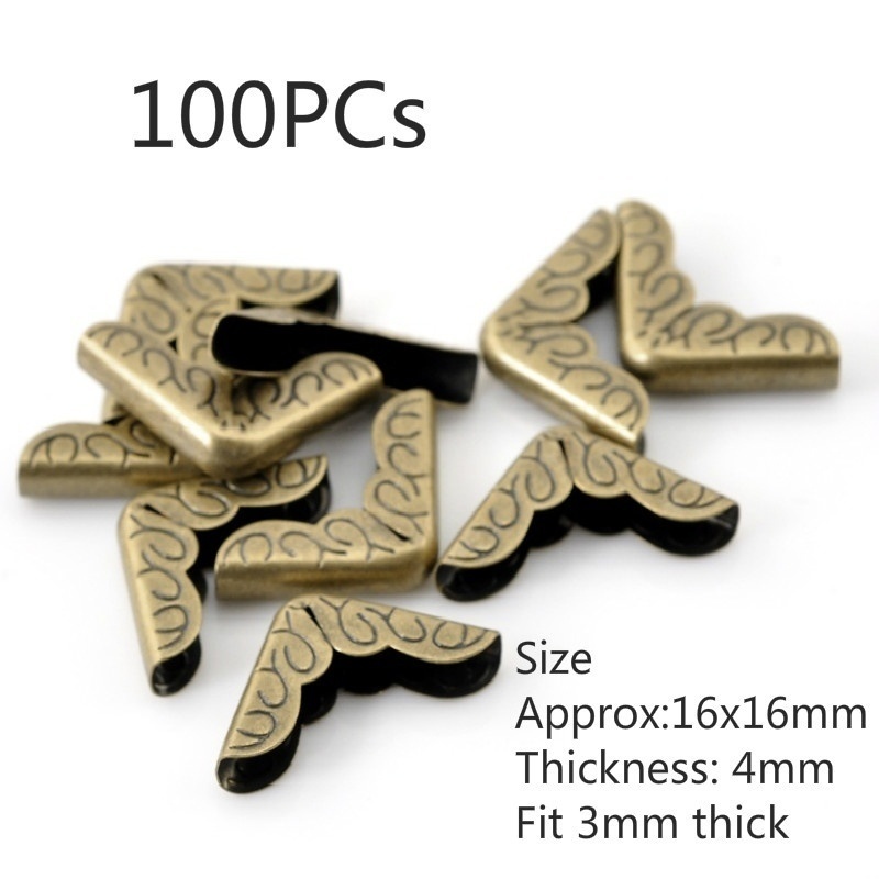 100 Miếng Bọc Góc Sách Kim Loại Màu Đồng Kích Thước 16x16mm