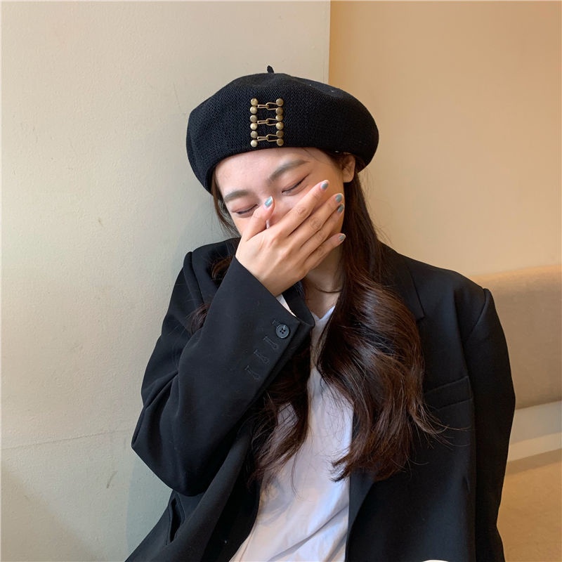 Mũ Beret Màu Đen Thoáng Khí Phong Cách Retro Nhật Bản Thời Trang Xuân Thu Cho Nữ