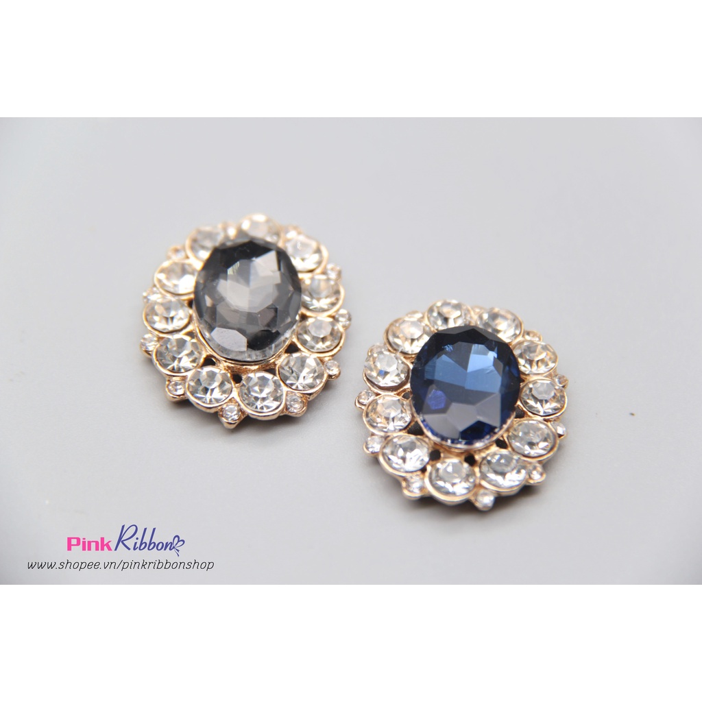 Charm đá oval màu đen/xanh