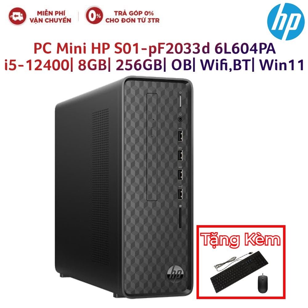 Máy Tính Để Bàn PC Mini HP S01-pF2033d 6L604PA i5-12400| 8GB| 256GB| OB| Wifi,BT| Win11 (Đen)