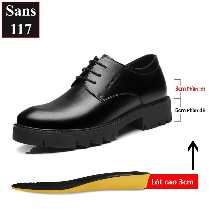 Giày da nam độn đế 10cm Sans117 da bò thật giầy tây công sở tăng chiều cao 8cm không lộ âu đi làm size cỡ nhỏ 37 cao cấp | BigBuy360 - bigbuy360.vn