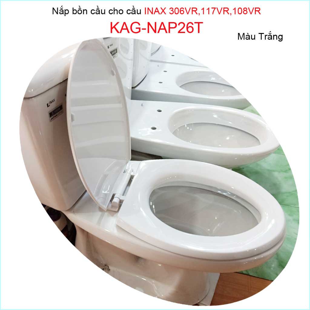 Nắp đậy bồn cầu KAG-NAP26T Inax cho C117, C306, C108, nắp bồn cầu 2 khối nhựa dày trắng bóng đẹp