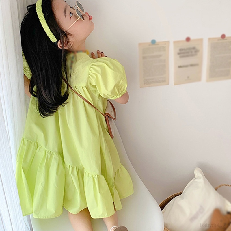 Đầm Công Chúa Tay Ngắn Cổ Tròn Màu Trơn Cỡ Lớn Thời Trang Cho Bé Gái