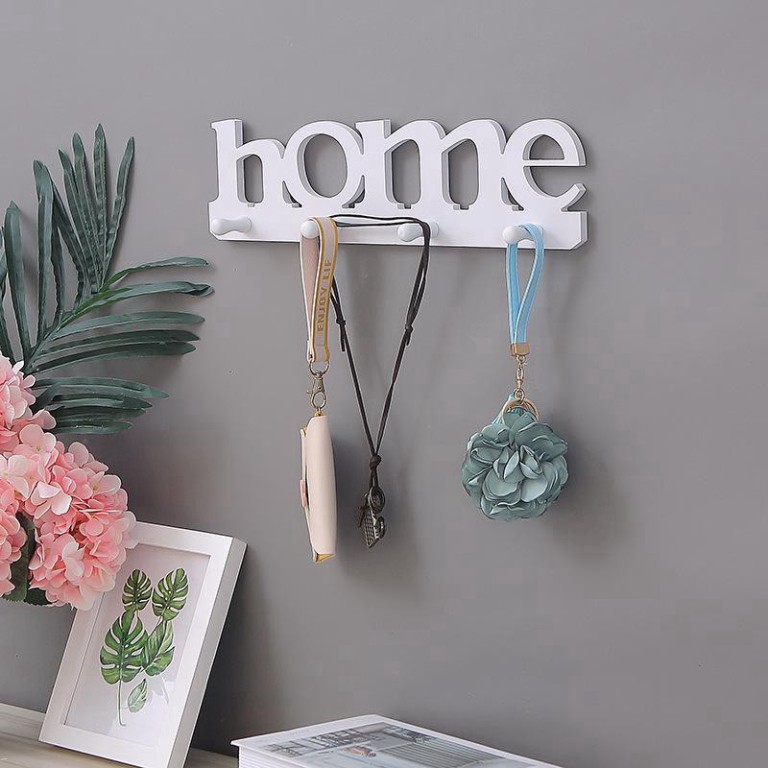 Móc gỗ decor phòng chữ Home treo quần áo và đồ dùng khác 8786 .