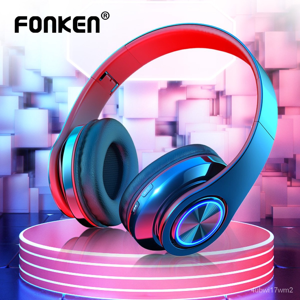 FONKEN Tai Nghe Bluetooth Bass Nặng Không Dây Tai Nghe Chơi Game Gắn Đầu B39 Thẻ Đèn Thở Nhiều Màu Phát Sáng Có Thể Gập