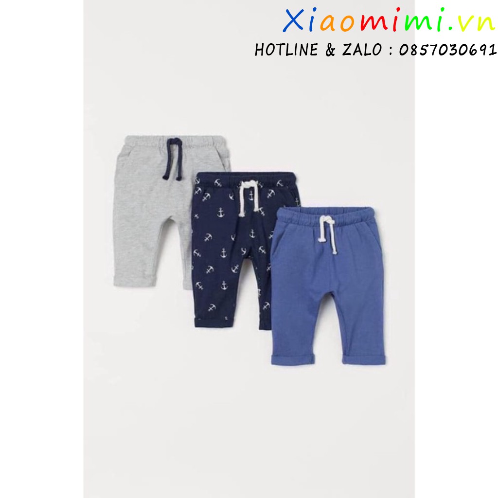 Quần cotton , Combo 3 Quần Dài Cotton Thu Đông Họa Tiết Mỏ Neo Hàng Xuất Dư Cao cấp