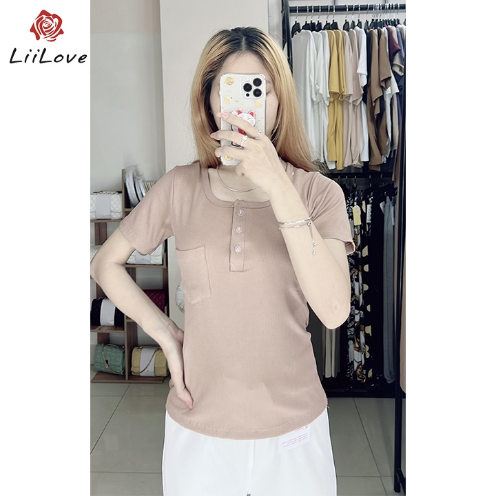 Áo phông có túi ngực co giãn 4 chiều ôm body phong cách Hàn Quốc liilove ATD