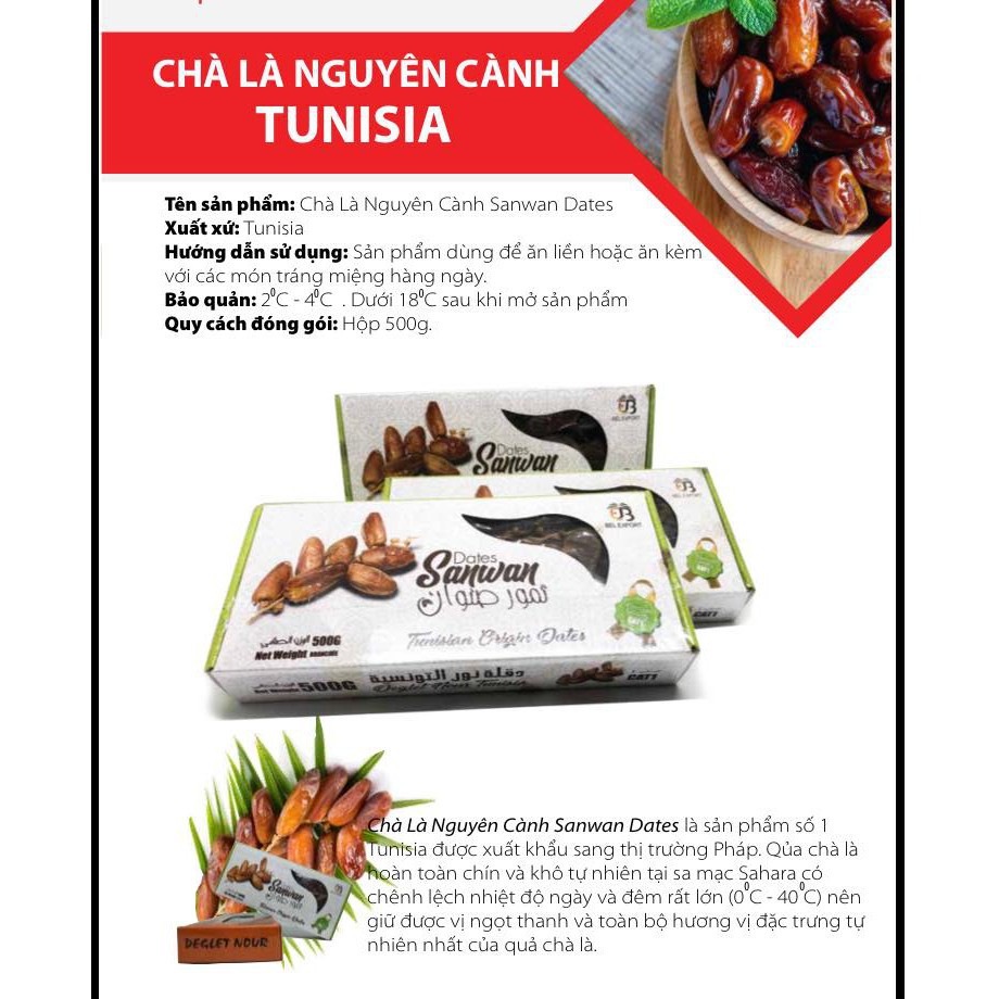 [HÀNG AIR] Chà Là Nguyên Cành Sấy Dẻo Dates Sanwan Tusnisia hộp 500g