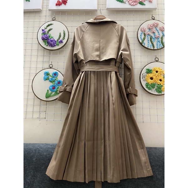 Áo mangto kaki dập ly sau dáng dài