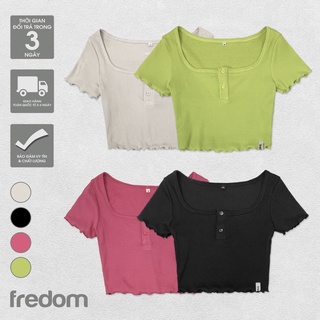 Áo croptop cotton cuốn viền POM POM