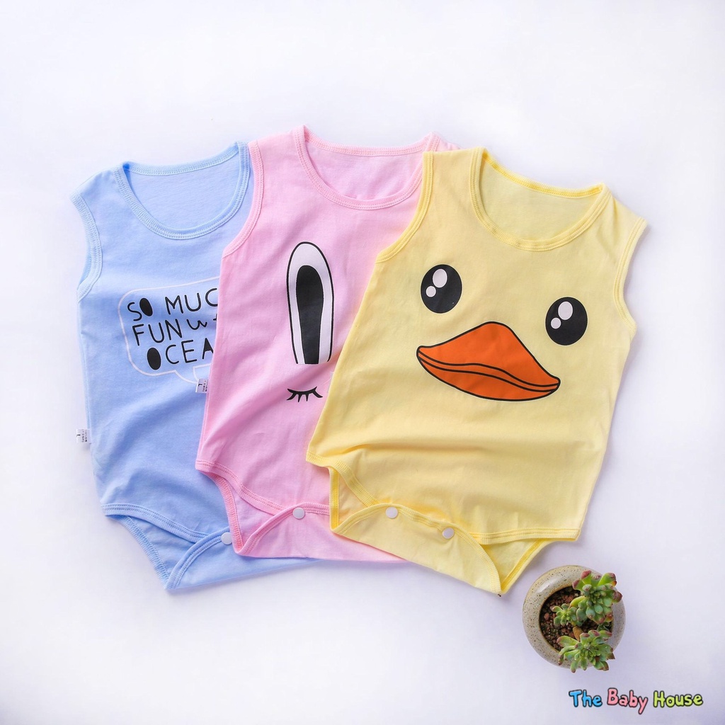 Bodysuit Cho Bé  𝐅𝐑𝐄𝐄𝐒𝐇𝐈𝐏 Set Áo Liền Quần Không Tay Họa Tiết Họat Hình Dễ Thương Thoải Mái Cho Bé