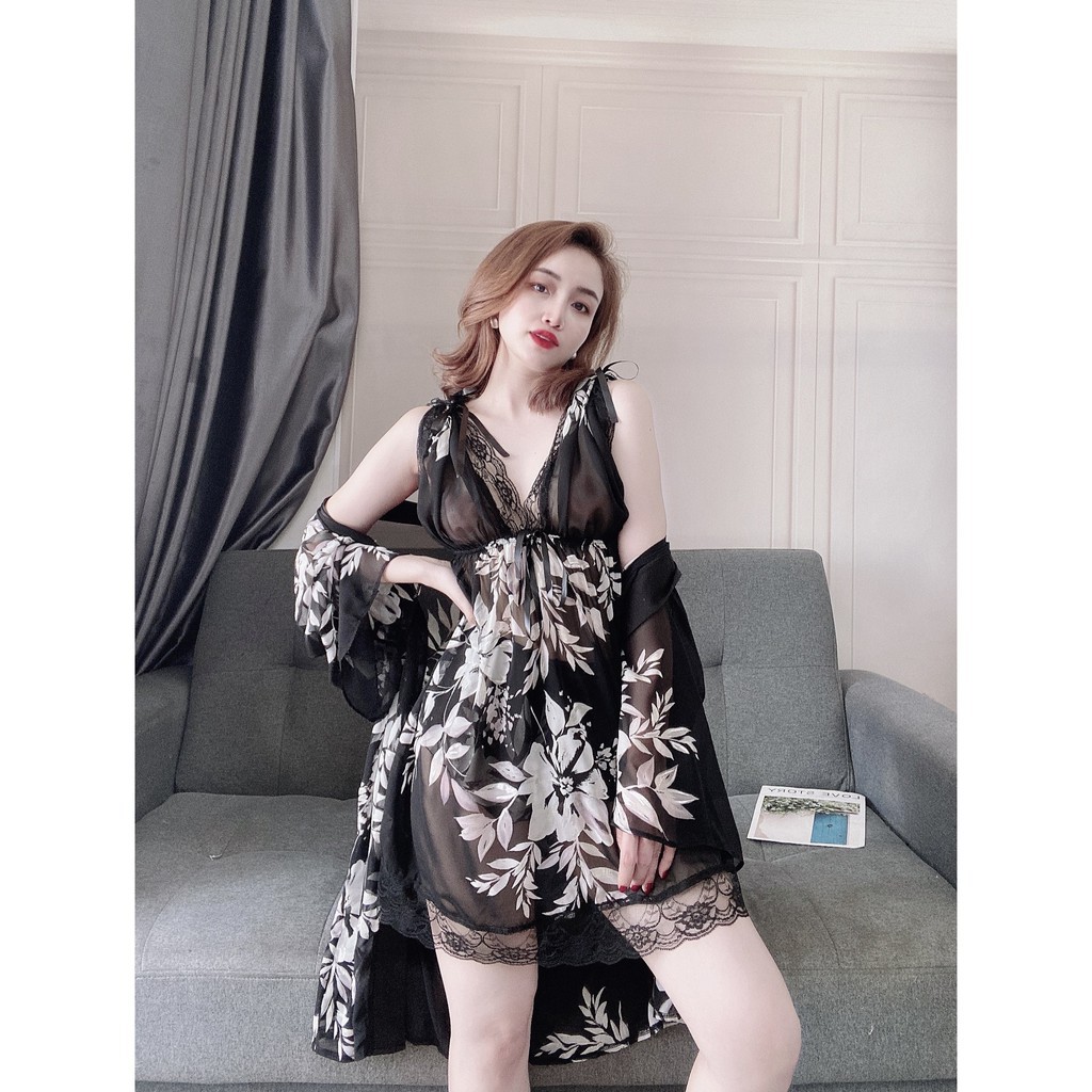 Váy Ngủ Xuyên Thấu Nữ, Set Đồ Ngủ Sexy 3 Món ( Váy Ngủ, Áo Choàng Kèm Quần ) , Đầm Ngủ Mặc Nhà Bigsize Chất Voan Tơ. | BigBuy360 - bigbuy360.vn