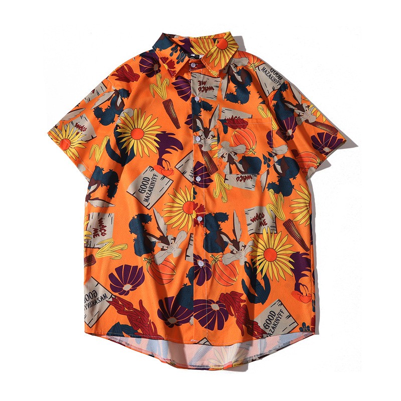 Men's Hawaiian style sunflower print short sleeve shirt bẻ