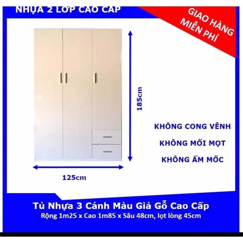 [RẺ VÔ ĐỊCH ] Free ship Tủ nhựa vân gỗ 3 cánh Nội thất Bích Ngọc