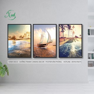 Bộ 3 tranh canvas biển TCVB07 tặng đinh 3 chân treo tranh