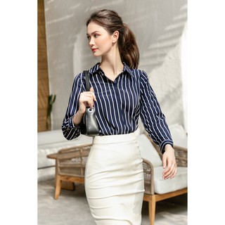 Áo Sơ Mi Lụa Sọc Dark Blue