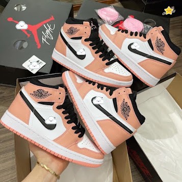 Giày Thể thao nữ Jordan màu Hồng móc đen Cao cổ Full Bill Box siêu hot