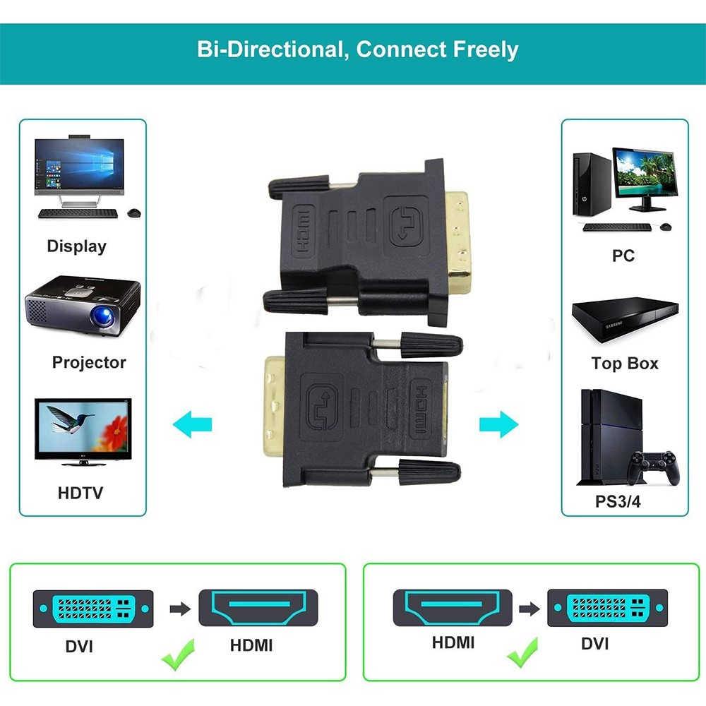 Đầu Chuyển HDMI sang DVI, hai chiều , DVI-D Dual Link 24+1 Male to HDMI Female Audio Video Adapter Connector