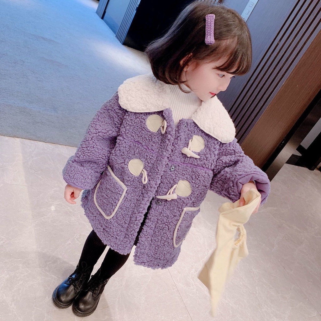 ✻Áo Khoác Cotton Xinh Xắn Dành Cho Bé✻Áo Khoác Len Lông Cừu Cài Nút Phong Cách Phương Tây Thời Trang Mùa Đông Mới Cho Bé Gái
