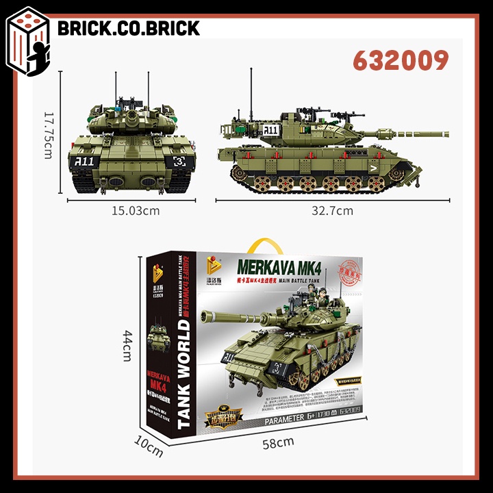 Đồ chơi Xe Tăng MK4 Merkava Lực lượng Phòng vệ Israel Lắp ráp Mô hình Tank Chiến đấu Quân đội 632009