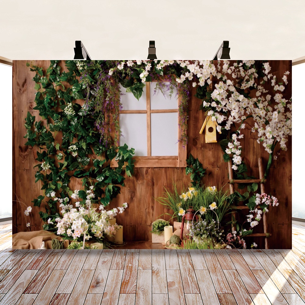 Indoor Photography Background for Photo Studio, Green Jungle Flower Decorative Backdrop for Newborn and Baby Birthday Party