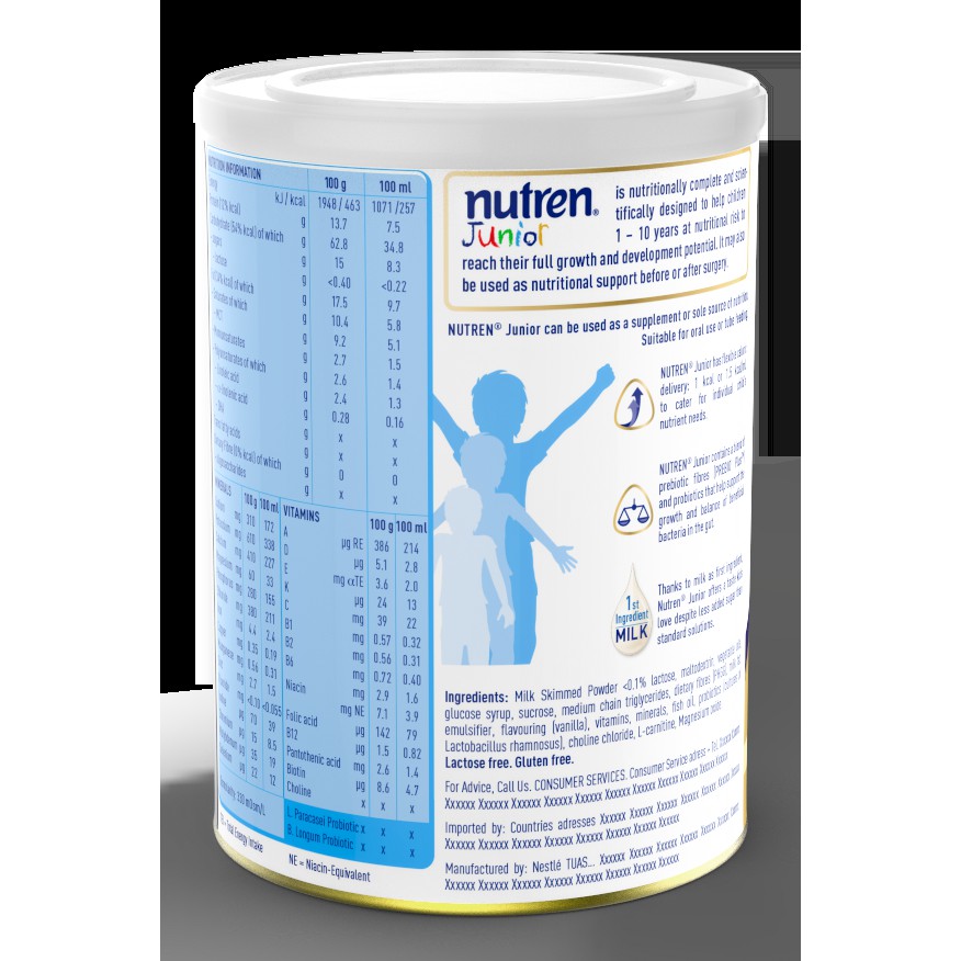 [Tặng 01 Gối con mèo] Sữa bột Nutren Junior cho trẻ từ 1-12 tuổi lon 400g