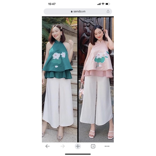 SET ÁO YẾM THÊU HOA + QUẦN SUÔNG CAO CẤP