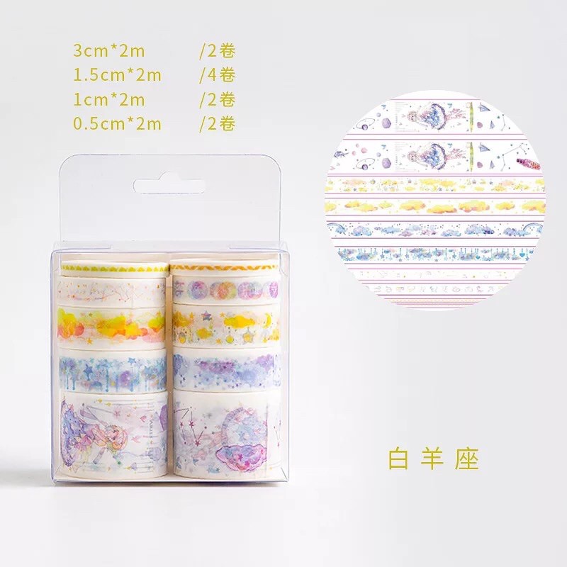 Set 10 cuộn băng dính Washi Tape cung hoàng đạo nhiều kích thước