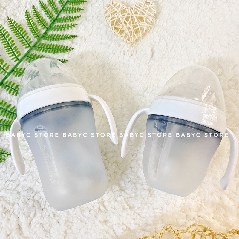 Bình sữa Kamidi Silicon trắng Chính Hãng, bình sữa tay cầm có ống trợ ti chống sặc cho bé dung tích 150ml/250ml - BabyC