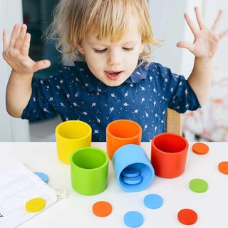 Bộ cốc phân loại xu gỗ mầu - Giáo cụ Montessori HÀNG ĐẸP