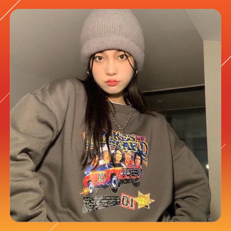 Áo sweater form rộng Unisex cô gái khói siêu xinh PT5, Áo hoodie nỉ không mũ phong cách oversize streetwear